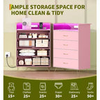 Commode avec station de charge Commode haute en bois à 4 tiroirs Grand meuble de rangement pour chambre, salon ou dressing