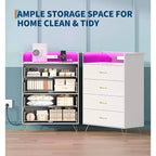 Commode avec station de charge Commode haute en bois à 4 tiroirs Grand meuble de rangement pour chambre, salon ou dressing