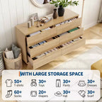 Spacious Storage Solution - 6 Drawer Dresser for Bedroom - Wide Fluted Chest with Gold Handles - Modern Organizer & TV Stand - Natural Oak