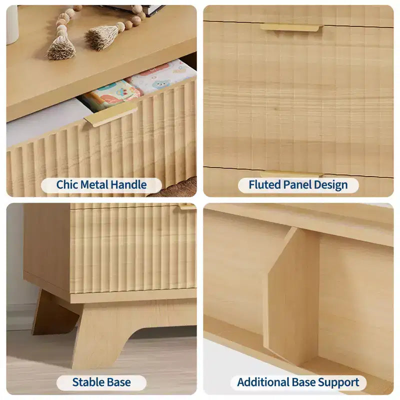 Solution de Rangement Spacieuse - Commode 6 Tiroirs pour Chambre - Large Buffet Cannulé avec Poignées Dorées - Organisateur Moderne & Meuble TV - Chêne Naturel