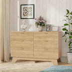Solution de Rangement Spacieuse - Commode 6 Tiroirs pour Chambre - Large Buffet Cannulé avec Poignées Dorées - Organisateur Moderne & Meuble TV - Chêne Naturel