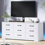 Meuble TV moderne à 9 tiroirs - Meuble TV noir en bois avec support réglable, commode de rangement spacieuse pour téléviseurs de 32 à 85 pouces