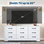 Meuble TV moderne à 9 tiroirs - Meuble TV noir en bois avec support réglable, commode de rangement spacieuse pour téléviseurs de 32 à 85 pouces