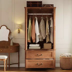 Grande Armoire en Bois en Forme de V de 180 cm, 2 Portes et Tiroirs, Tringle à Suspendre, Grand Meuble de Rangement Autonome, Marron