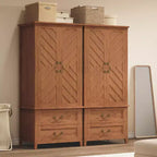 Grande Armoire en Bois en Forme de V de 180 cm, 2 Portes et Tiroirs, Tringle à Suspendre, Grand Meuble de Rangement Autonome, Marron