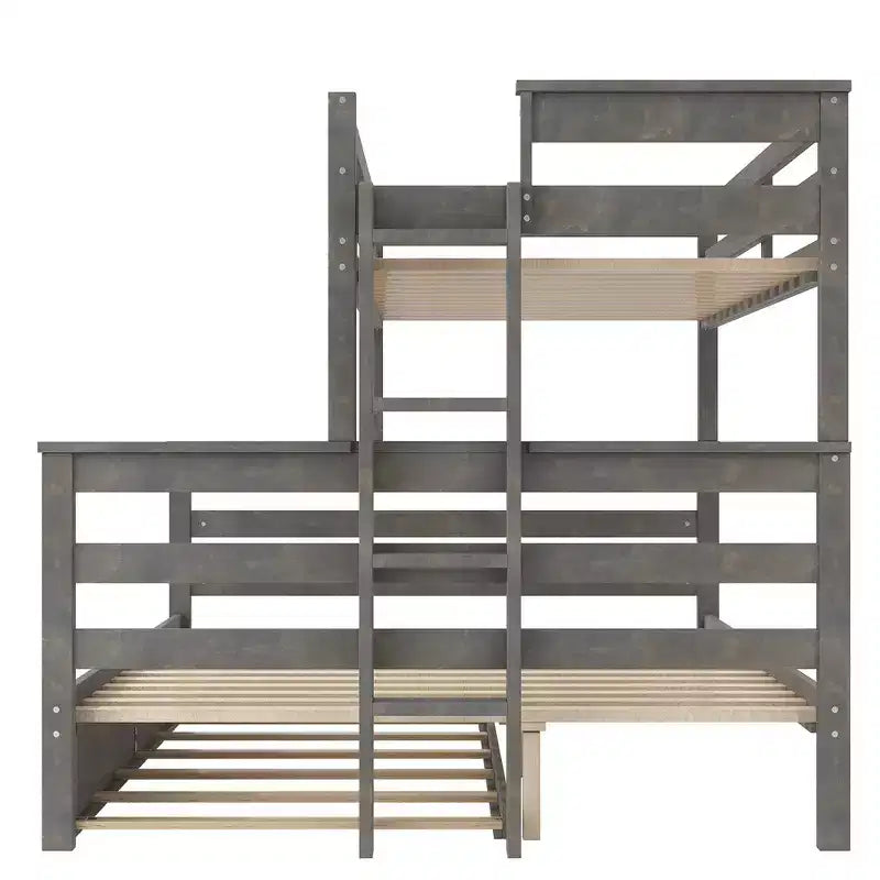 Whisen Wood Lit superposé double XL sur grand lit avec échelle, lattes en bois massif