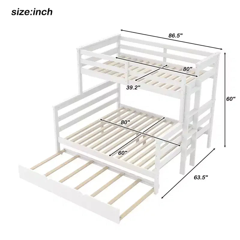 Whisen Wood Lit superposé double XL sur grand lit avec échelle, lattes en bois massif