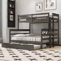 Whisen Wood Twin XL over Queen Bunk Bed Frame with Ladder, Solid Wood Slats