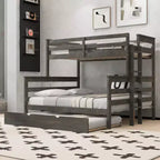 Whisen Wood Twin XL over Queen Bunk Bed Frame with Ladder, Solid Wood Slats