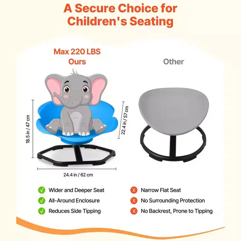 Chaise pivotante cylindrique sensorielle pour enfants avec base en métal, 100 kg, bleue