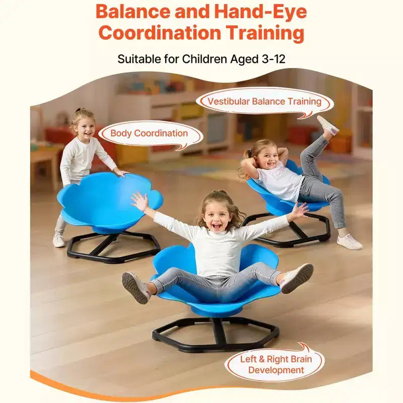 Chaise pivotante cylindrique sensorielle pour enfants avec base en métal, 100 kg, bleue