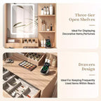 Coiffeuse moderne en bois de 24 po avec miroir éclairé et station de recharge, petite table de maquillage avec 2 tiroirs et 3 étagères de rangement pour chambre à coucher