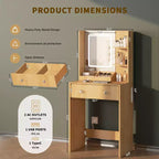 Coiffeuse moderne en bois de 24 po avec miroir éclairé et station de recharge, petite table de maquillage avec 2 tiroirs et 3 étagères de rangement pour chambre à coucher