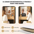 Coiffeuse moderne en bois de 24 po avec miroir éclairé et station de recharge, petite table de maquillage avec 2 tiroirs et 3 étagères de rangement pour chambre à coucher