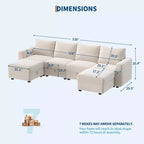 Canapé modulable 108-163 en L/U, 4 à 9 places, modèle Cloud, avec rangement sous toutes les assises, méridienne réversible, convertible en chenille