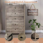 Commode en bois à 5 tiroirs de 45 pouces, commode moderne avec rangement profond, organiseur en bois haut pour chambre, salon et entrée