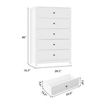 Commode en bois à 5 tiroirs de 45 pouces, commode moderne avec rangement profond, organiseur en bois haut pour chambre, salon et entrée