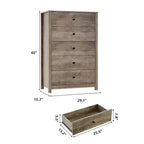 Commode en bois à 5 tiroirs de 45 pouces, commode moderne avec rangement profond, organiseur en bois haut pour chambre, salon et entrée