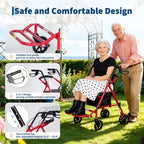 Fauteuil roulant pliable portable pour adultes, capacité de 135 kg, 6 roues, hauteur réglable, rangement sous le siège, siège et repose-pieds confortables