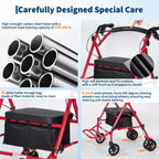 Fauteuil roulant pliable portable pour adultes, capacité de 135 kg, 6 roues, hauteur réglable, rangement sous le siège, siège et repose-pieds confortables
