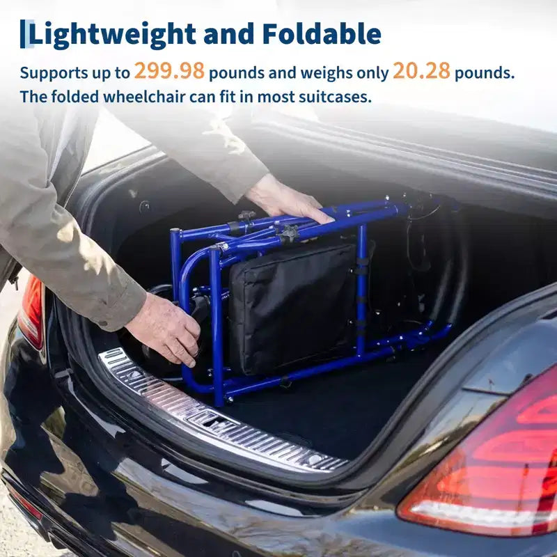 Fauteuil roulant pliable portable pour adultes, capacité de 135 kg, 6 roues, hauteur réglable, rangement sous le siège, siège et repose-pieds confortables