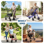 Fauteuil roulant pliable portable pour adultes, capacité de 135 kg, 6 roues, hauteur réglable, rangement sous le siège, siège et repose-pieds confortables