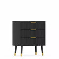 Modern Fluted 3 Drawer Dresser Black, Wood Storage Cabinet with Metal Handles, Accent Chest for Bedroom Hallway Living Room Closet