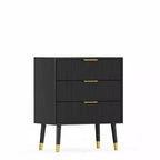 Modern Fluted 3 Drawer Dresser Black, Wood Storage Cabinet with Metal Handles, Accent Chest for Bedroom Hallway Living Room Closet