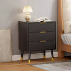 Commode moderne cannelée à 3 tiroirs noire, meuble de rangement en bois avec poignées métalliques, coffre d'appoint pour chambre à coucher, couloir, salon, placard