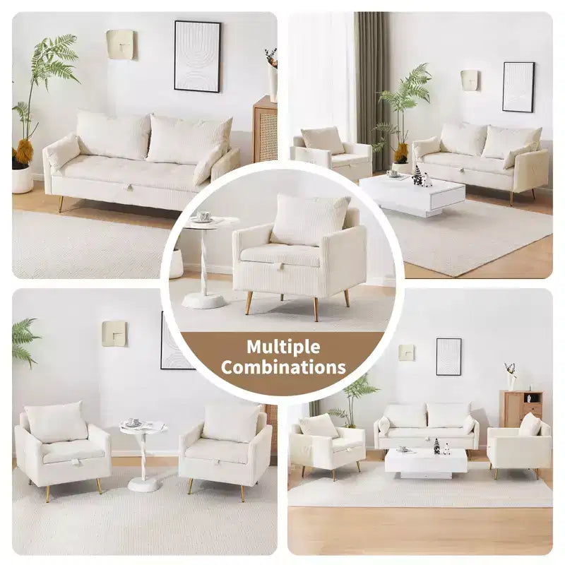 Canapé 2 places capitonné en velours côtelé Furniliving avec rangement