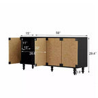 Meuble de rangement/buffet Natural Accent, Meuble TV en bois avec portes en jonc de mer tressé, Fini grain de bois noir