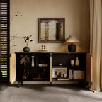Meuble de rangement/buffet Natural Accent, Meuble TV en bois avec portes en jonc de mer tressé, Fini grain de bois noir