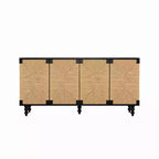 Meuble de rangement/buffet Natural Accent, Meuble TV en bois avec portes en jonc de mer tressé, Fini grain de bois noir