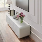 Meuble TV de 58 po avec armoire de rangement, meuble de divertissement TV au design en spirale avec 2 tiroirs