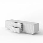 Meuble TV de 58 po avec armoire de rangement, meuble de divertissement TV au design en spirale avec 2 tiroirs