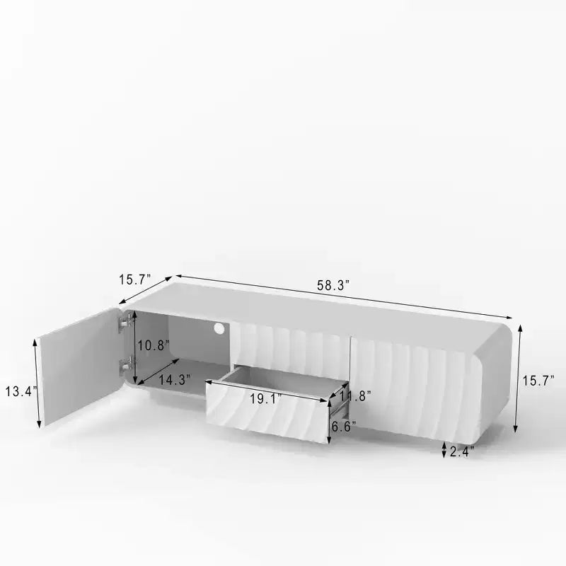 Meuble TV de 58 po avec armoire de rangement, meuble de divertissement TV au design en spirale avec 2 tiroirs