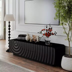 Meuble TV de 58 po avec armoire de rangement, meuble de divertissement TV au design en spirale avec 2 tiroirs