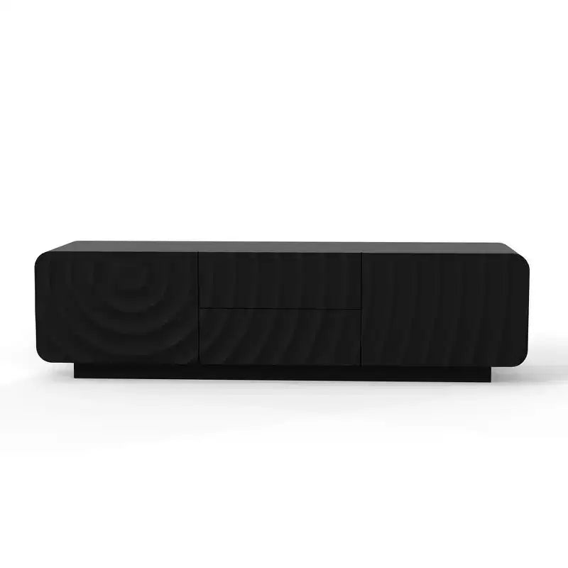 Meuble TV de 58 po avec armoire de rangement, meuble de divertissement TV au design en spirale avec 2 tiroirs