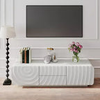 Meuble TV de 58 po avec armoire de rangement, meuble de divertissement TV au design en spirale avec 2 tiroirs