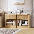 Table de chevet cannelée moderne du milieu du siècle avec tiroir - Table de chevet peu encombrante avec rangement, idéale pour la chambre ou le salon