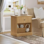 Table de chevet cannelée moderne du milieu du siècle avec tiroir - Table de chevet peu encombrante avec rangement, idéale pour la chambre ou le salon