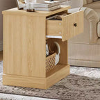 Table de chevet cannelée moderne du milieu du siècle avec tiroir - Table de chevet peu encombrante avec rangement, idéale pour la chambre ou le salon