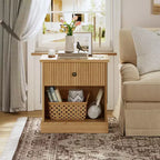 Table de chevet cannelée moderne du milieu du siècle avec tiroir - Table de chevet peu encombrante avec rangement, idéale pour la chambre ou le salon