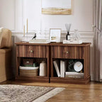 Table de chevet cannelée moderne du milieu du siècle avec tiroir - Table de chevet peu encombrante avec rangement, idéale pour la chambre ou le salon