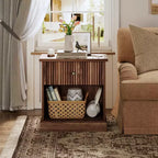 Table de chevet cannelée moderne du milieu du siècle avec tiroir - Table de chevet peu encombrante avec rangement, idéale pour la chambre ou le salon