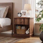 Table de chevet cannelée moderne du milieu du siècle avec tiroir - Table de chevet peu encombrante avec rangement, idéale pour la chambre ou le salon