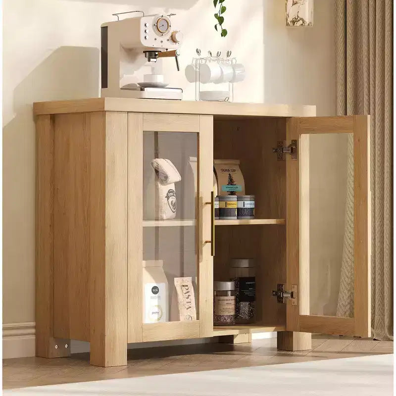 Bahut de buffet avec portes en verre, buffet moderne avec rangement, table de buffet en bois pour salon, salle à manger et cuisine