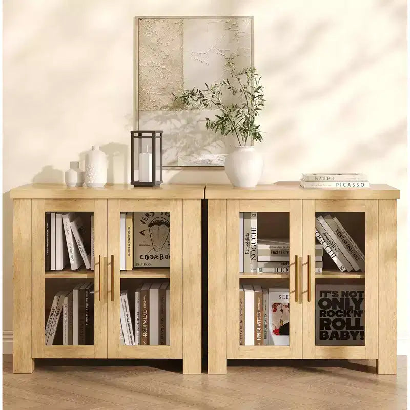 Bahut de buffet avec portes en verre, buffet moderne avec rangement, table de buffet en bois pour salon, salle à manger et cuisine