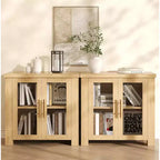 Bahut de buffet avec portes en verre, buffet moderne avec rangement, table de buffet en bois pour salon, salle à manger et cuisine