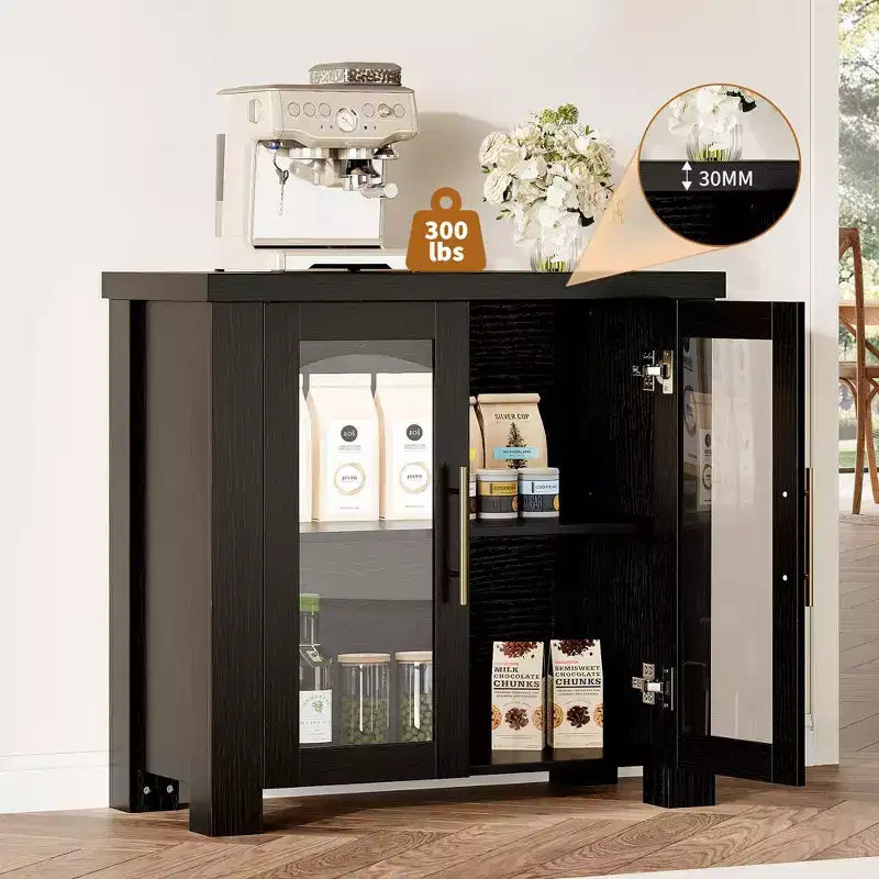 Bahut de buffet avec portes en verre, buffet moderne avec rangement, table de buffet en bois pour salon, salle à manger et cuisine